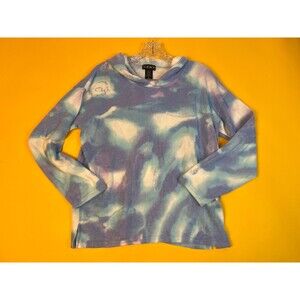 CENY Cozy Pullover Hoodie Womens S Blue Tie Dye Knit Long Sleeve Casual NWT